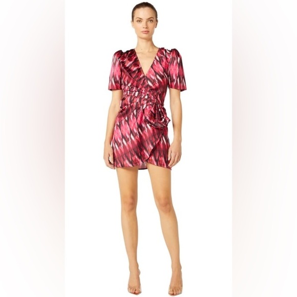 MISA Los Angeles Women's Pink Satin Draped Faux Wrap Mini Dress Size S‎ $370 - Picture 4 of 10